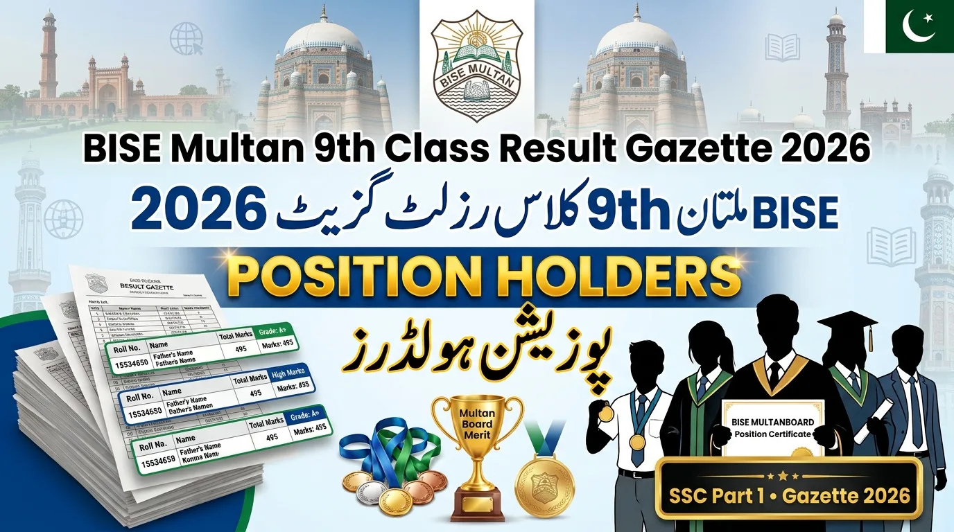 BISE Multan 9th Class SSC Part 1 Result Gazette Position Holders