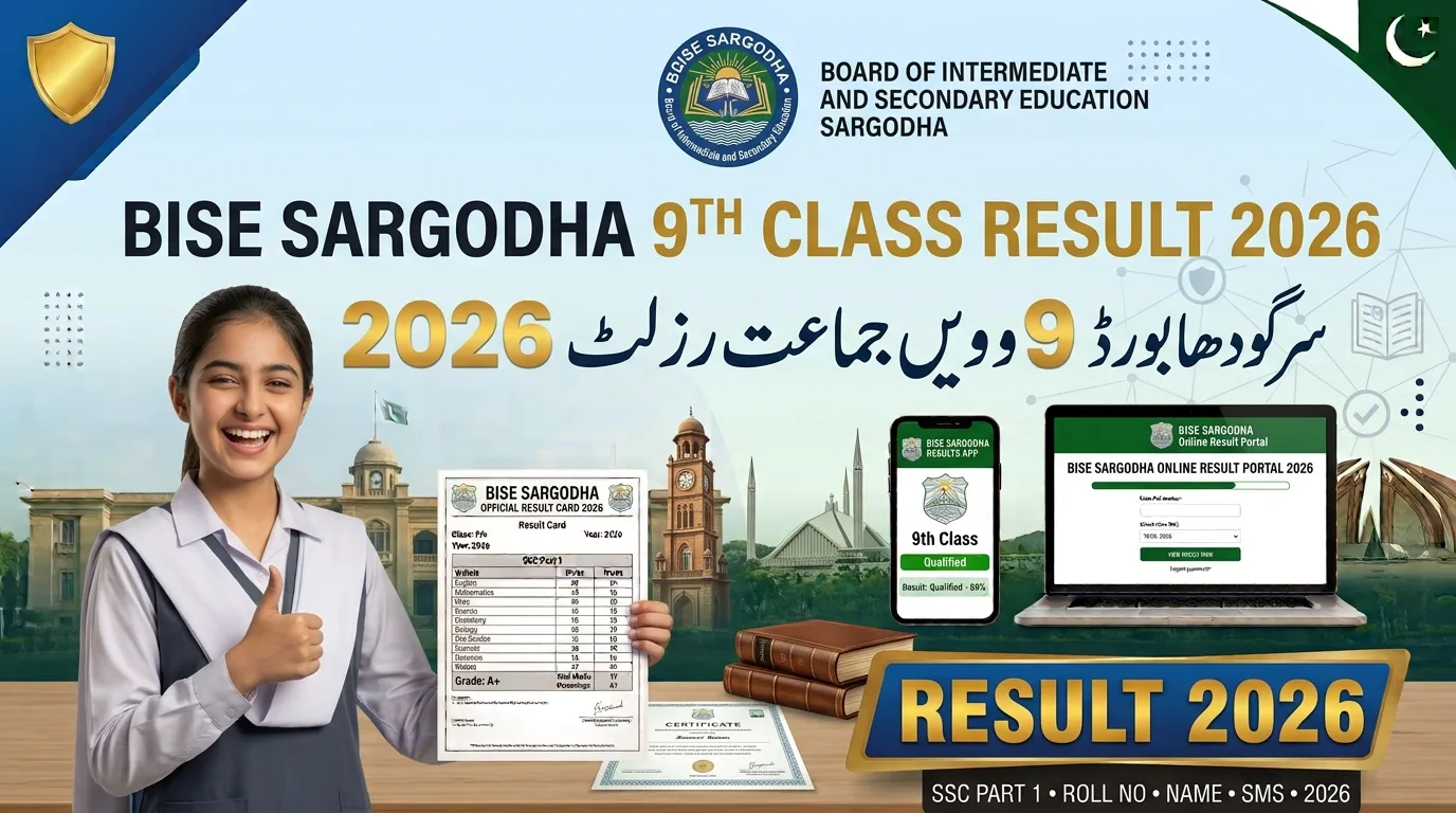 BISE Sargodha 9th Class Result 2026 By Name, Roll Number