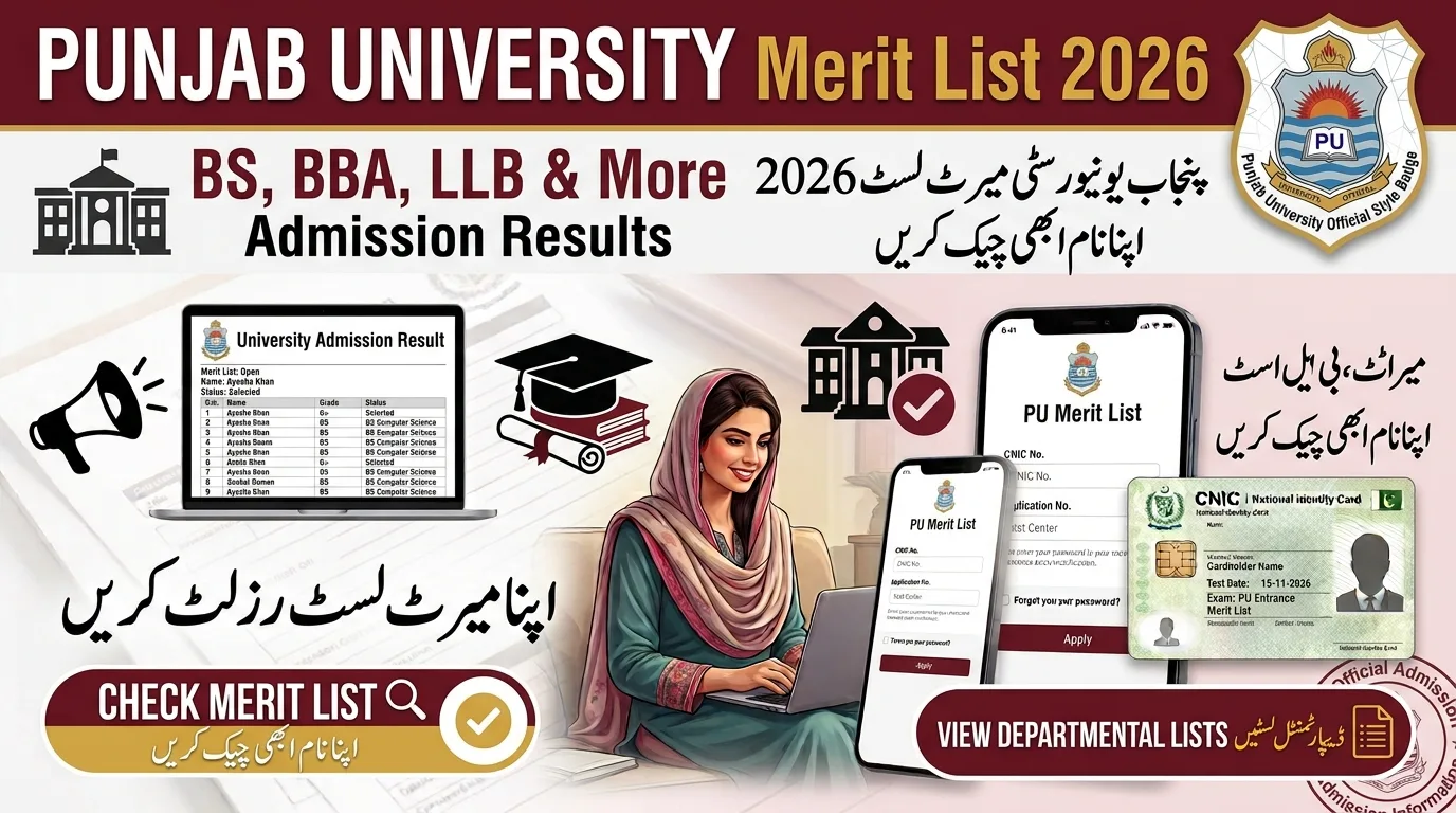 Punjab University Merit List 2026 BS, BBA, LLB, BSCS, IT